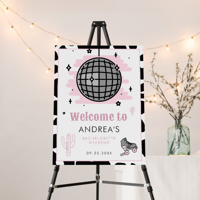 Retro Cowgirl Disco Bachelorette 70s Party Welcome Foam Board (In Situ (Stand))