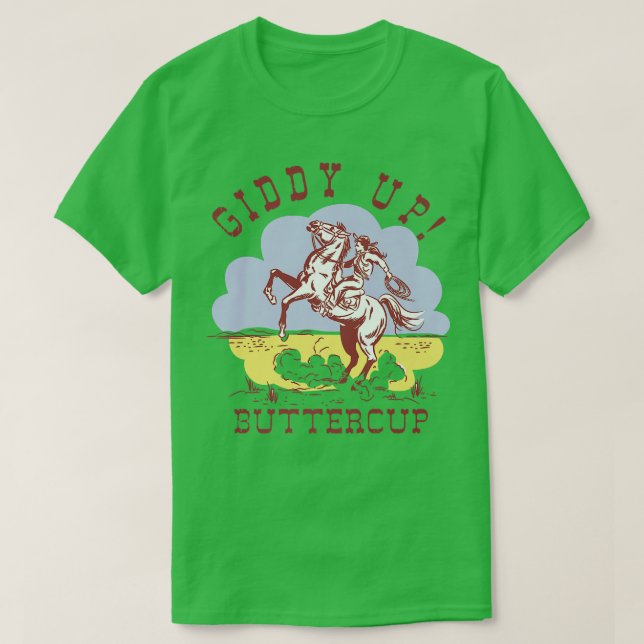 Retro Cowgirl Hold Your Horse Giddy Up Western Cow T-Shirt (Design Front)