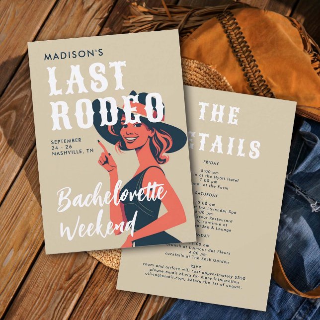 Retro Cowgirl Last Rodeo Glam Linen Bachelorette Invitation (last rodeo bachelorette weekend invitation itinerary retro vintage elegant glam cowgirl black white)
