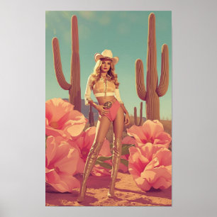 Retro Cowgirl Pin-Up – 1970s Western Desert Poster