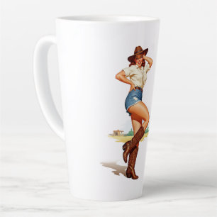 Retro Cowgirl Pin-up Art Latte Mug