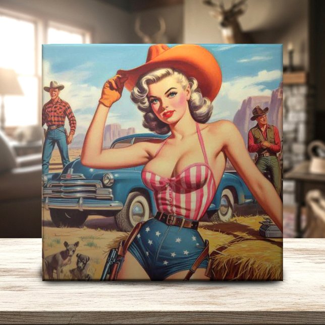 Retro Cowgirl Pin Up Ceramic Tile (Creator Uploaded)