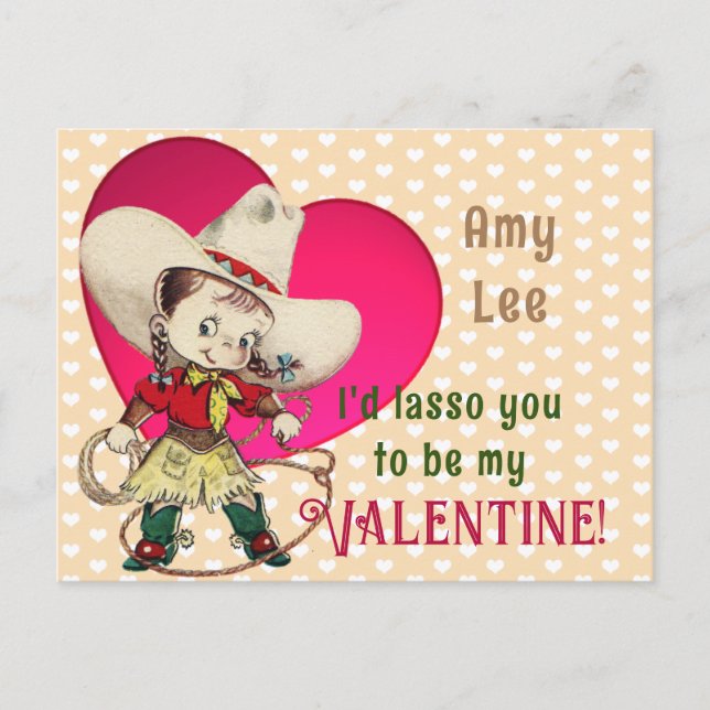 Retro Cowgirl Valentine Holiday Postcard (Front)