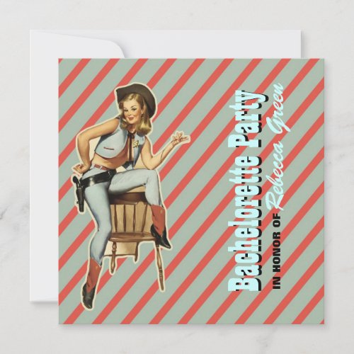 retro cowgirl western country bachelorette party custom invitations