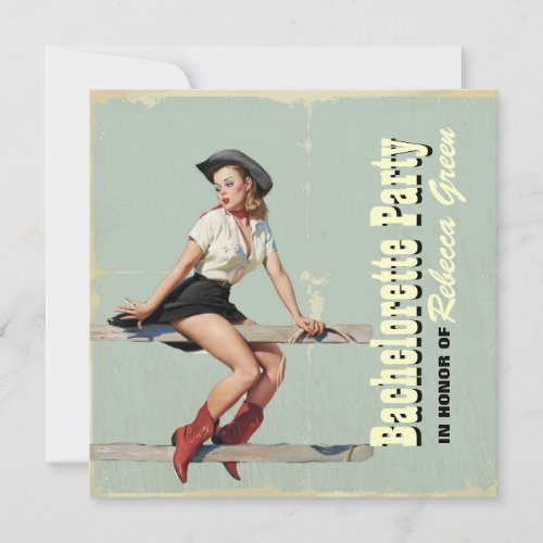 retro cowgirl western country bachelorette party invitation