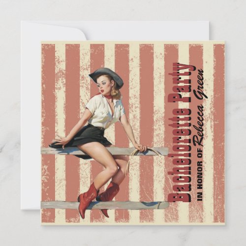 retro cowgirl western country bachelorette party personalized announcements