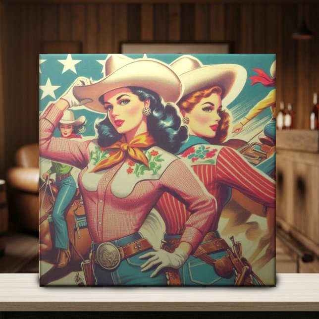 Retro Cowgirls Pin-ups Ceramic Tile (Creator Uploaded)