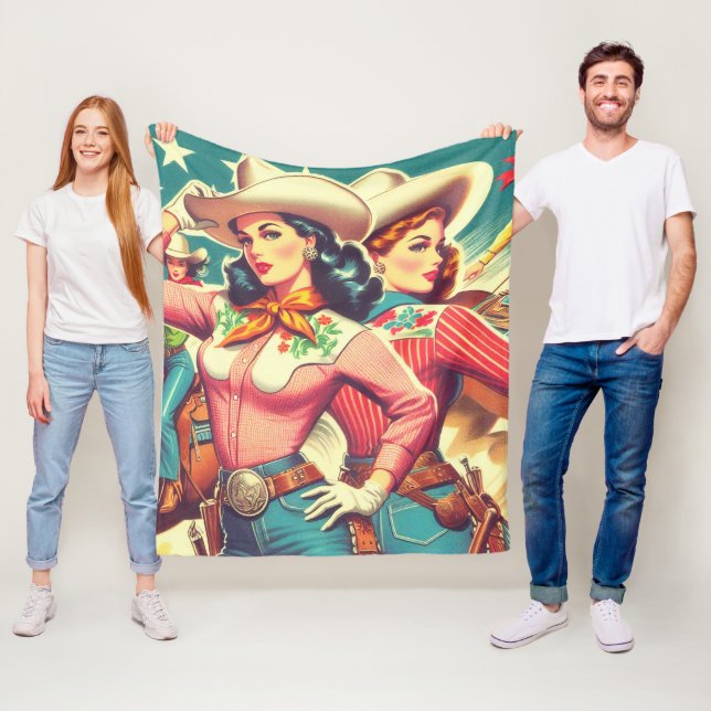 Retro Cowgirls Pin-ups Fleece Blanket (In Situ)
