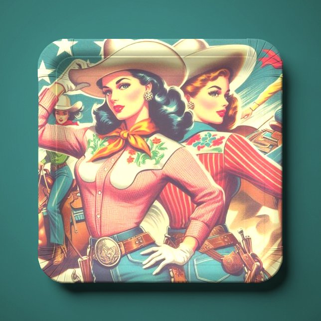 Retro Cowgirls Pin-ups Paper Plates (Creator Uploaded)