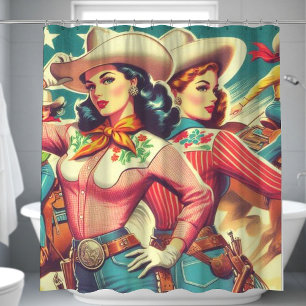 Retro Cowgirls Pin-ups Shower Curtain