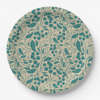Retro Cozy Blue Pattern Christmas Charm Paper Plates