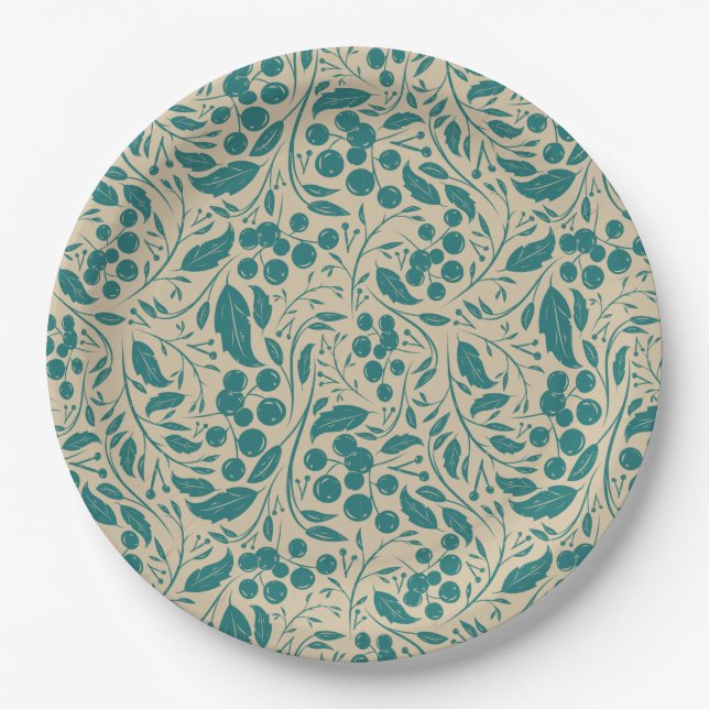 Retro Cozy Blue Pattern Christmas Charm  Paper Plates (Front)