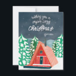 Retro Cozy Cabin in the Woods Christmas Card<br><div class="desc">An illustration of a retro vintage A-frame cabin in the woods and the quote,  "Wishing you a super cozy Christmas" with original hand-lettering.</div>