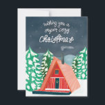 Retro Cozy Cabin in the Woods Christmas Card<br><div class="desc">An illustration of a retro vintage A-frame cabin in the woods and the quote,  "Wishing you a super cozy Christmas" with original hand-lettering.</div>