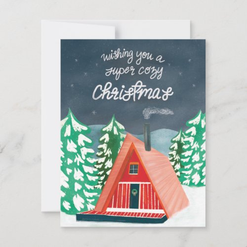Retro Cozy Cabin in the Woods Christmas Card