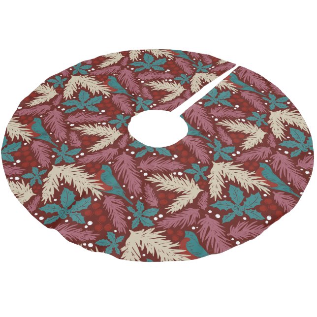 Retro Cozy Christmas Pattern Brushed Polyester Tree Skirt (Angled)