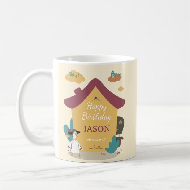 Retro Cozy House Kids Birthday Party Photo Coffee Mug (Left)