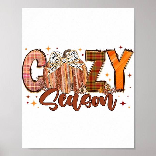 Retro Cozy Season Pumpkin Bow Tis The Season Thank Poster (Front)