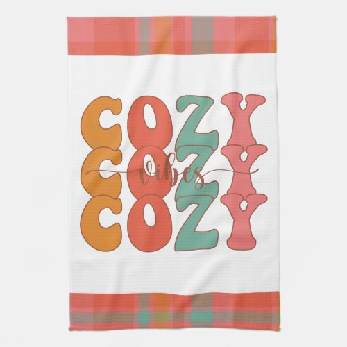 Retro Cozy Vibes Fall Plaid Kitchen Towel