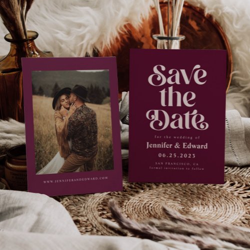 Retro Cranberry Red Wedding Save The Date