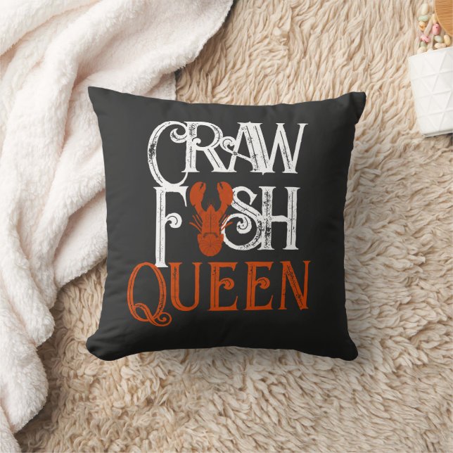 Retro Crawfish Queen Seafood Throw Pillow (Blanket)