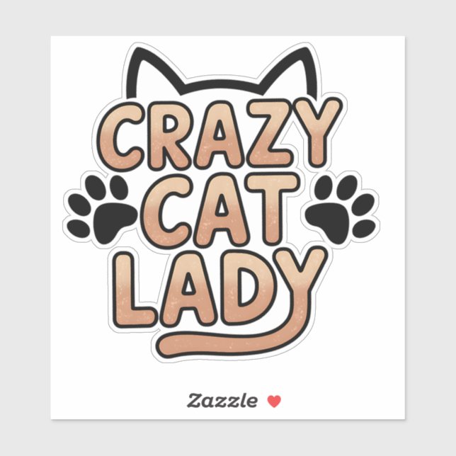 Retro Crazy Cat Lady Typography Design Sticker (Sheet)