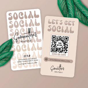 Retro Cream Beige Trendy Logo Social Media QR Code Business Card