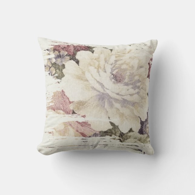 retro cream colored peony abstract pattern throw pillow (Front)