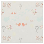 Retro cream colorful pattern of birds, dots, foots fabric