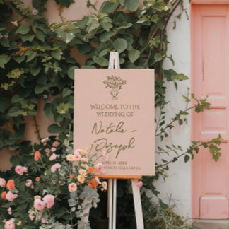 Retro Cream Green Floral Garden Wedding Welcome Foam Board