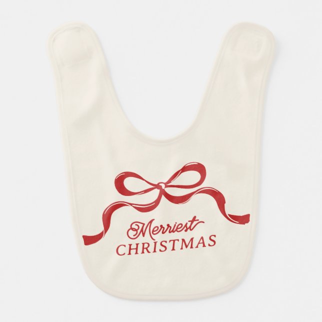 Retro Cream Modern Red Little Bows  Baby Bib (Front)