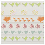 Retro cream offwhite pattern of birds, dots, foots fabric