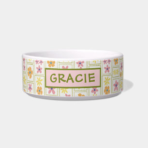 Retro Cream Patchwork Floral Custom Medium Dog Bowl