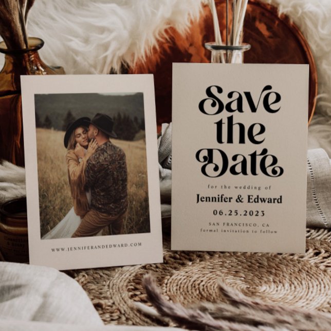 Retro Cream Wedding Save The Date (Creator Uploaded)