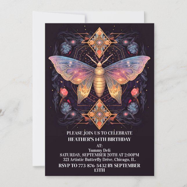 Retro Creative Butterfly Art Birthday Party Invitation (Front)