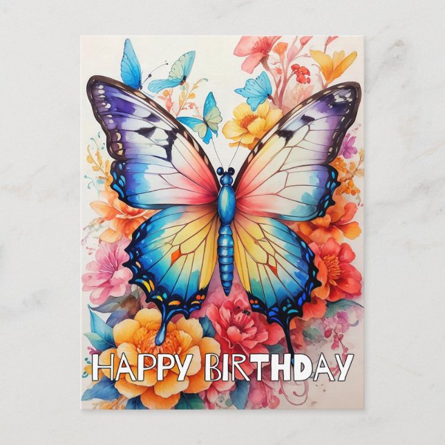 Retro Creative Butterfly & Flower Collage Holiday Postcard (Front)