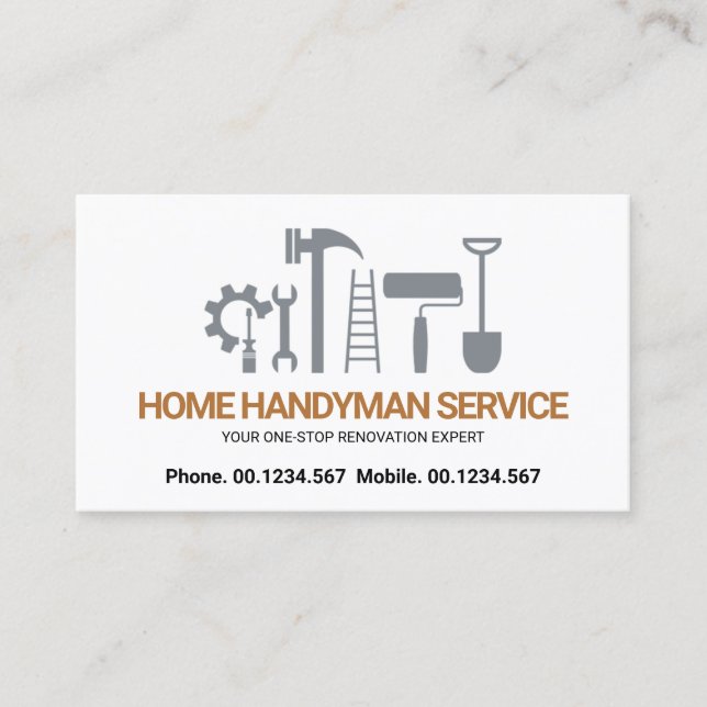 Retro Creative Handyman Tools Motif Builder Business Card (Front)