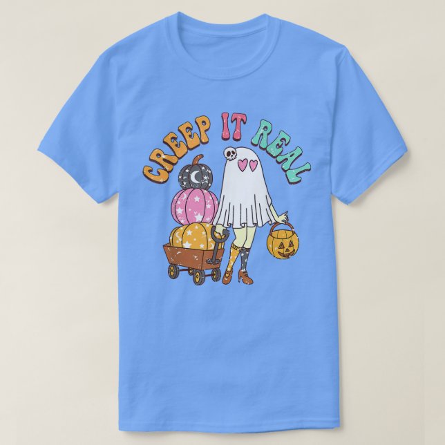 Retro Creep It Real Groovy Cute Ghost Halloween Gi T-Shirt (Design Front)