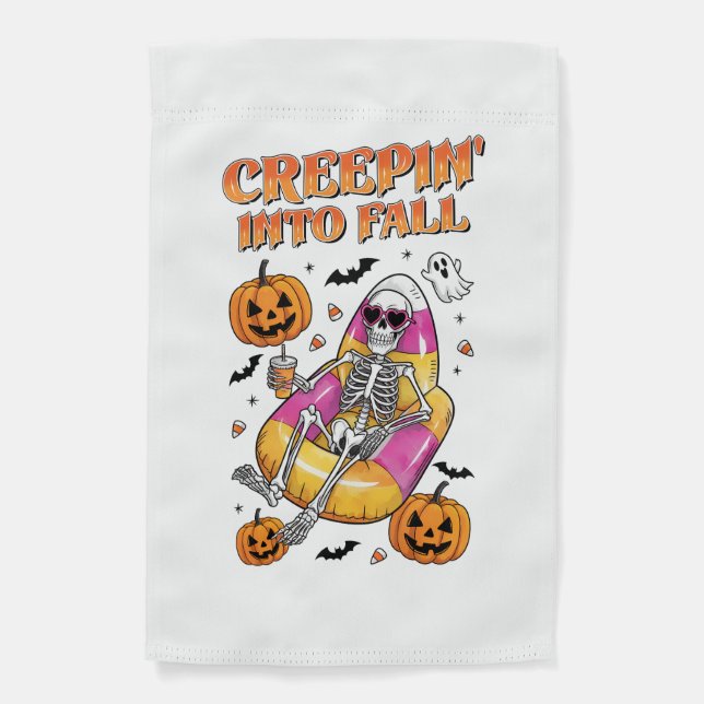 Retro Creepin into Fall Halloween Garden Flag (Front)