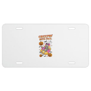 Retro Creepin into Fall Halloween License Plate