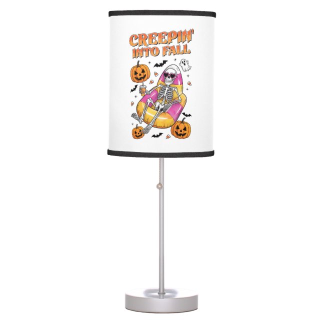 Retro Creepin into Fall Halloween Table Lamp (Front)