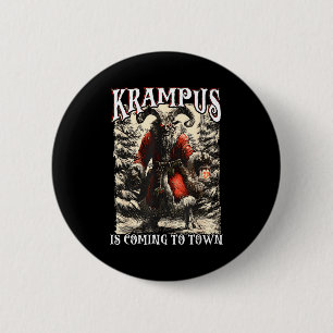 Retro Creepmas Krampus Is Coming To Town Dark Humo Button