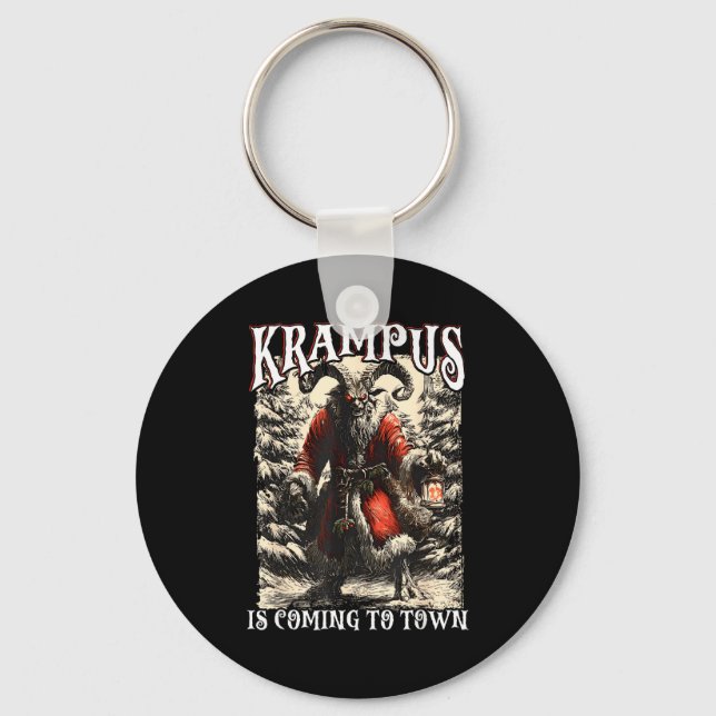 Retro Creepmas Krampus Is Coming To Town Dark Humo Keychain (Front)