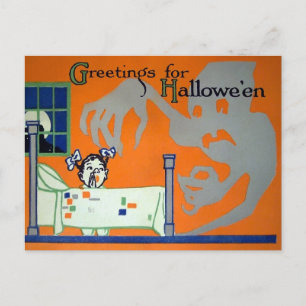 Retro Creepy Halloween Ghost Postcard