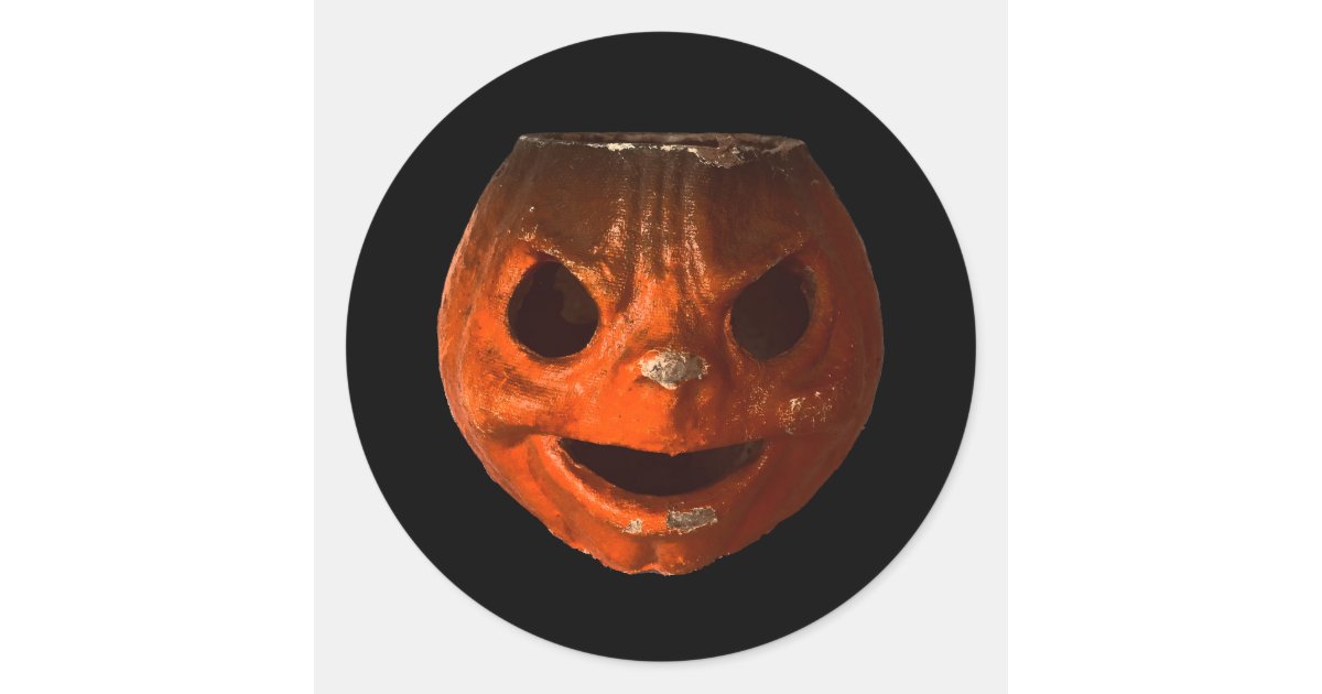 Retro Creepy Halloween Vintage Pumpkin Face Classic Round Sticker | Zazzle