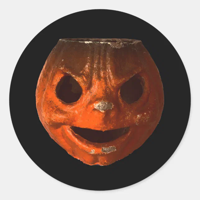 Retro Creepy Halloween Vintage Pumpkin Face Classic Round Sticker | Zazzle