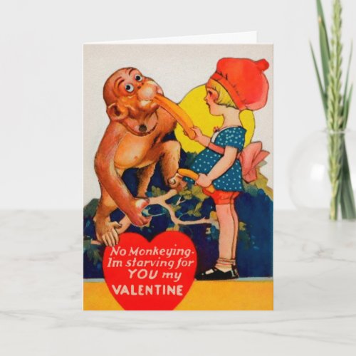 Retro Creepy Monkey Valentines Day Card