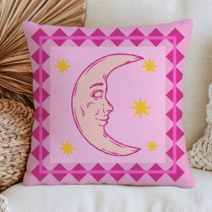 Retro Crescent Moon Celestial Lavender Throw Pillow