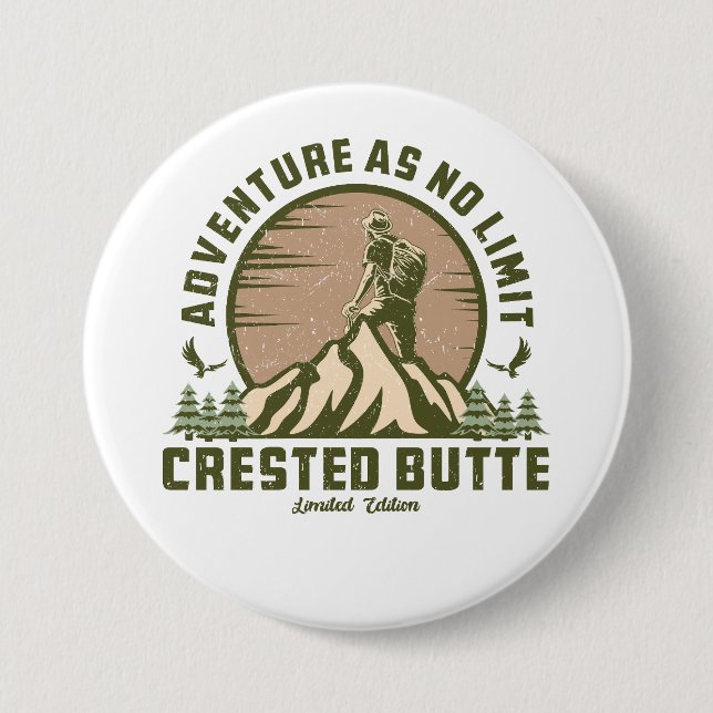 Retro Crested Butte Hike Sunset T-Shirt Button (Front)