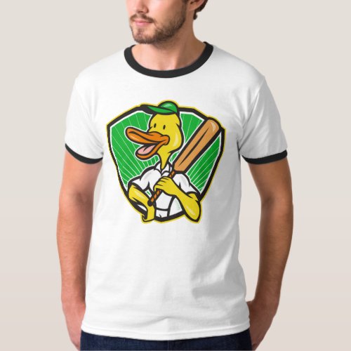 Retro Cricket Cartoon Duck T_Shirt